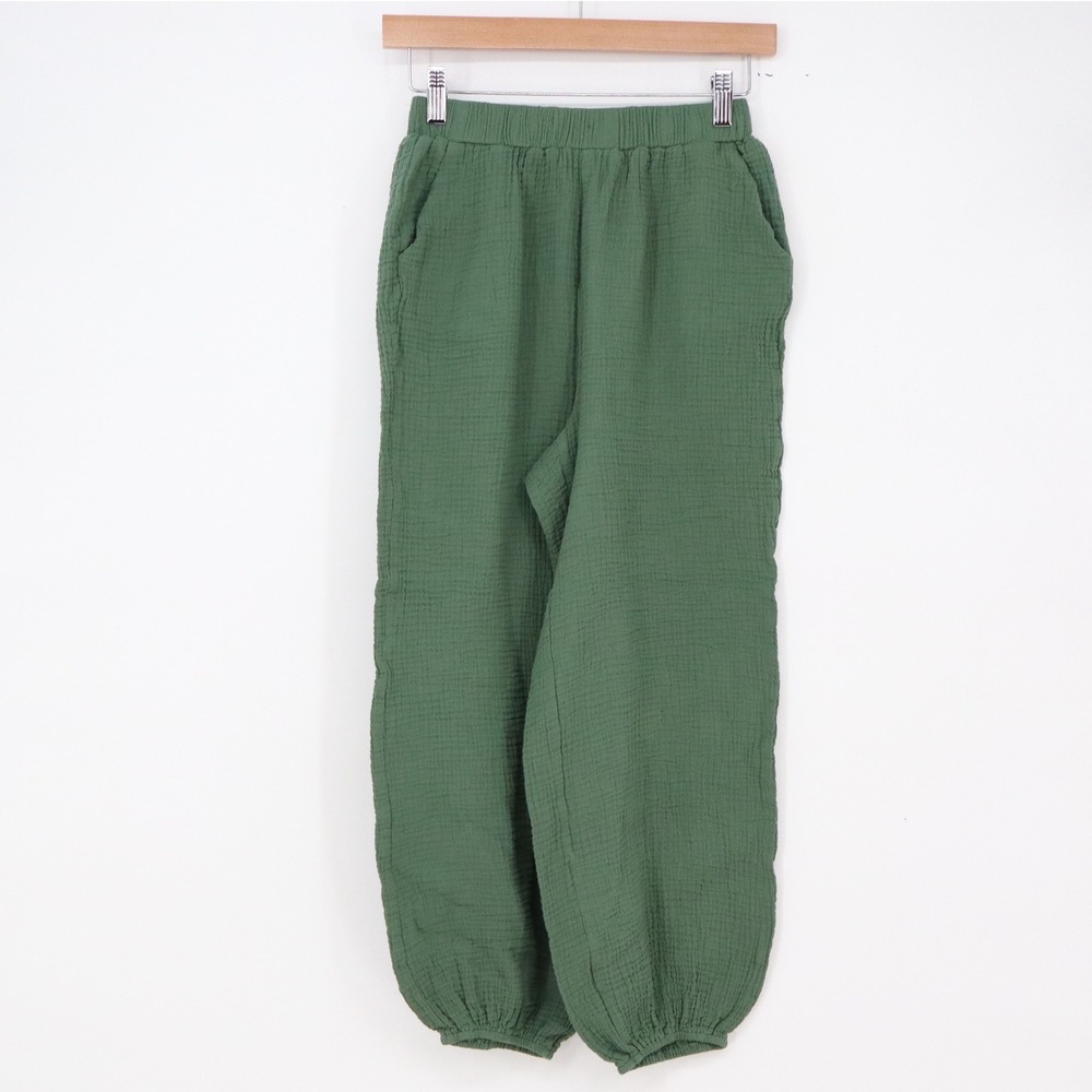 Totatuit Joggers Womens S Green Cotton Gauze Textured Elastic Waist Excellent